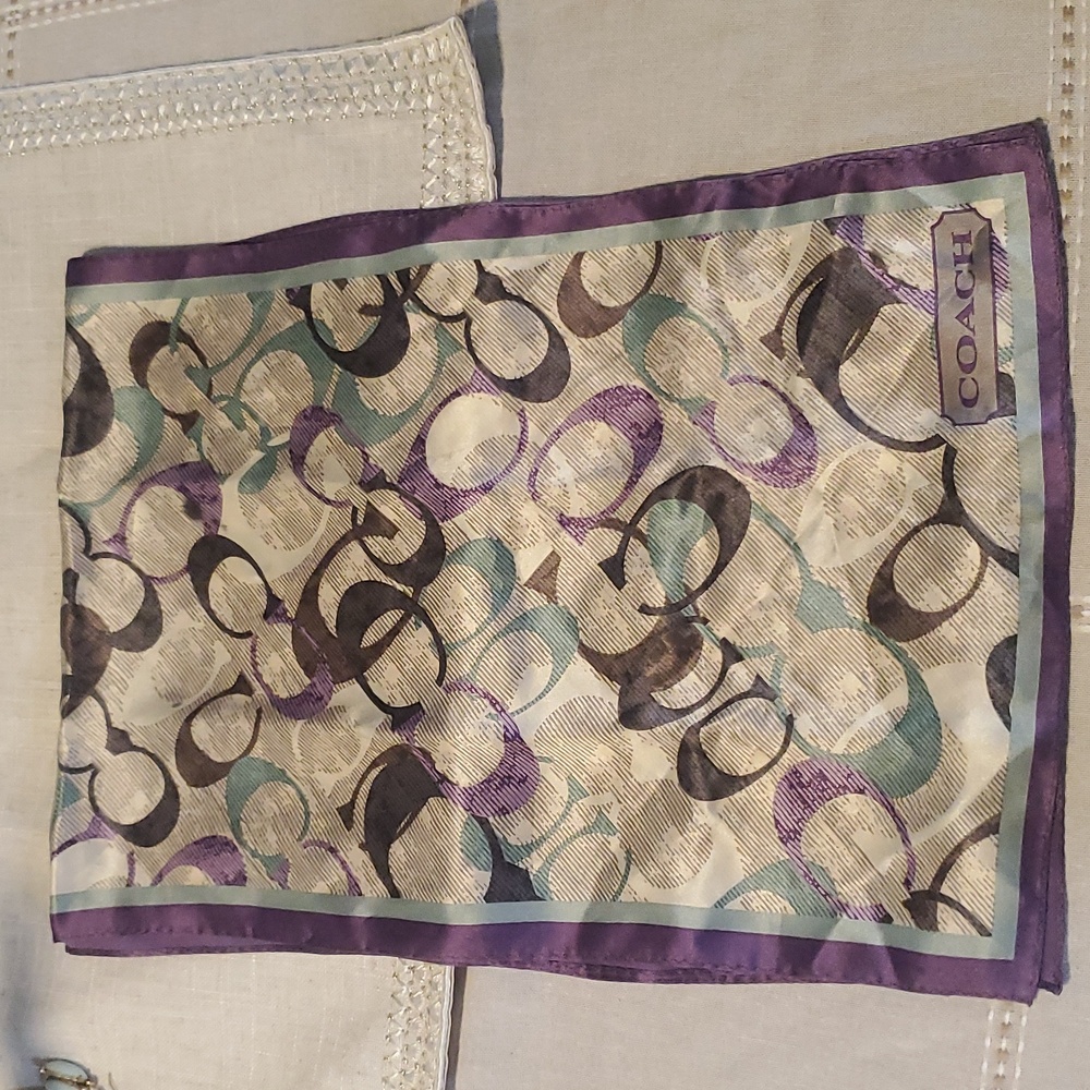 Coach Signature Pattern Scarf with Purple and Cream Accents
